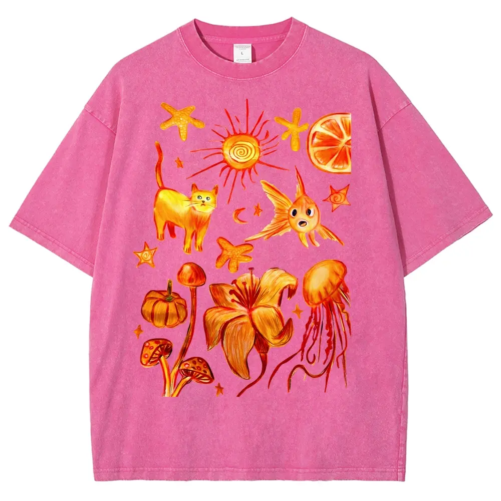 Orange World Retro Hand Painted Whimsical Orange Nature Vintage Tee 90s Graphic Tees Men's t Shirts Graphic Tee t Shirts Funny Graphic Tee Good Graphic Tees Men's Graphic Tees Streetwear Outfits Men Vacation Outfits Oversized Tshirt Men