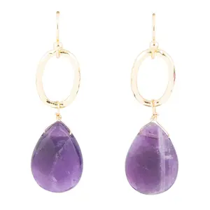 Pretty Drops of Purple Amethyst Golden Drop Earrings