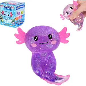 Axolotl Squishy Stress Ball, Soft TPR Slow Rising Squeeze Toy, Cute Axolotl Fidget Toy for Stress Relief, Anxiety Calming Sensory Toy for Kids Adults(Purple Long Tail Axolotl)