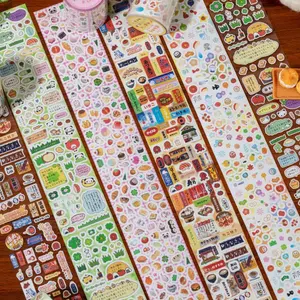 4 types of 8m vintage die cut tapes Food, sign, plant, text themes Coated paper material Versatile patterns DIY planner mobile phone back card collage material tape