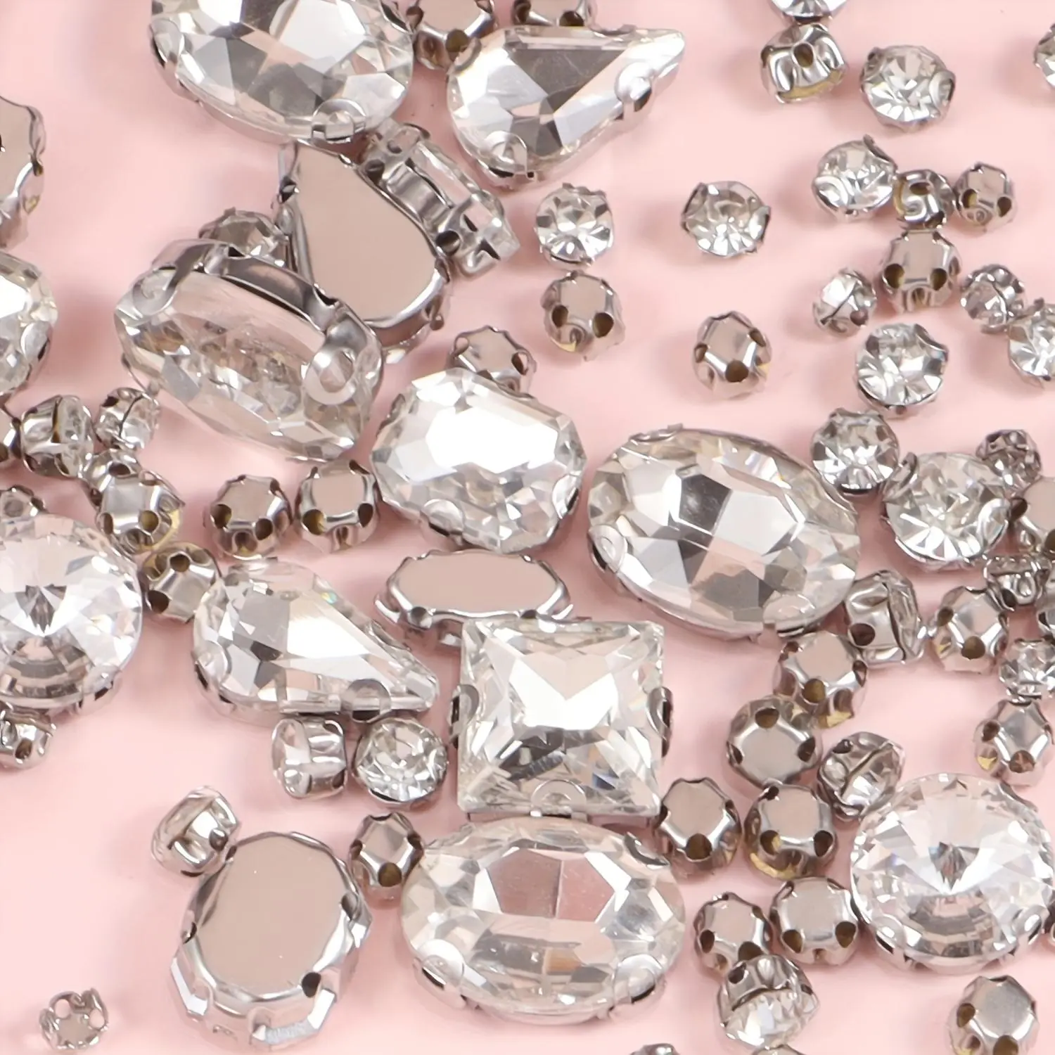 130pcs/bag Glass Hand Sewing Claw Drill Transparent White Glitter Rhinestones Sparkling Rhinestone