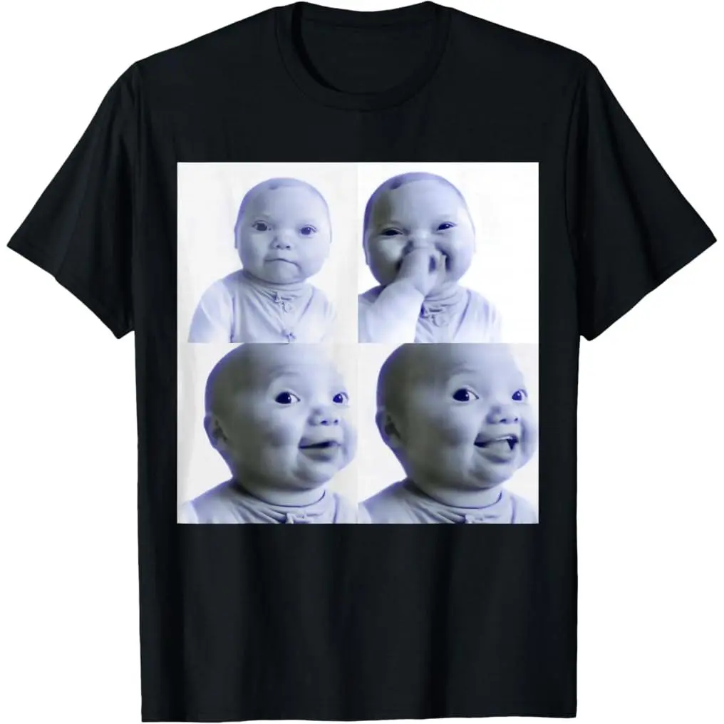 Men's Short-Sleeve Casual Cotton Fabric Streetwear T-Shirt - Funny AI Baby Meme, Laughing Baby Brainrot Design, Breathable, Shortsleeve, Menswear, Soft, Festival, Top