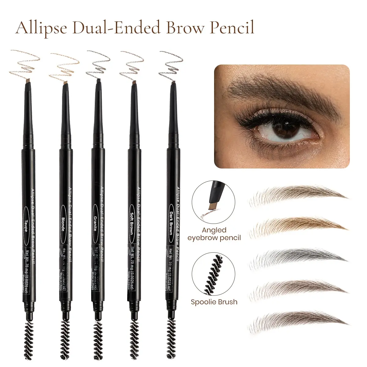 RUBY VIBE CO Dual End Eyebrow Pencil for Women, Elliptical Brow Liner & Brow Filler with Spoolie Brush, Brown Eyebrow Pencil, Light Brown Eyebrow Pencil, Natural Eyebrow Color
