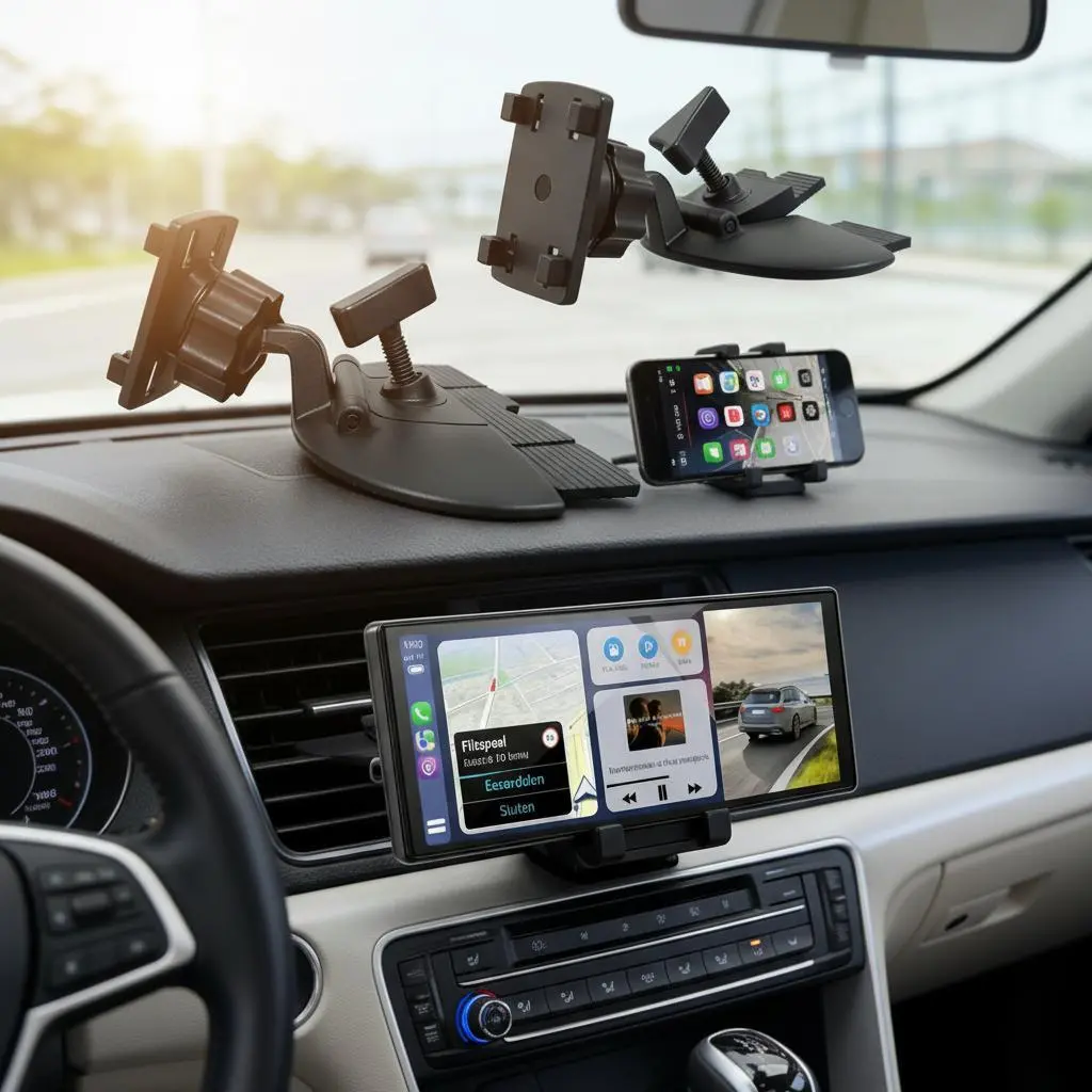 CD Slot CarPlay Screen Mount Secure Lock 360° Rotating Holder for GPS Monitors Vehicle Display Devices Automotive Interior Accessory