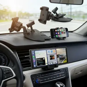 CD Slot Mount for CarPlay Screen [Secure 4-Button Lock], 360° Rotation CD Mount for CarPlay Screen, Compatible with GPS Monitors Car Phone Holder Car Accessory Suction Cup Bracket