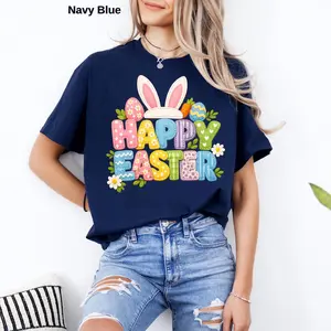 Happy Easter Bunny T-Shirt, Cute Pastel Easter Shirt, Spring Floral Graphic Tee, Bunny Ears Holiday Shirt, Easter Egg Daisy Design, Women Easter Outfit, Christian Easter Gift Apparel