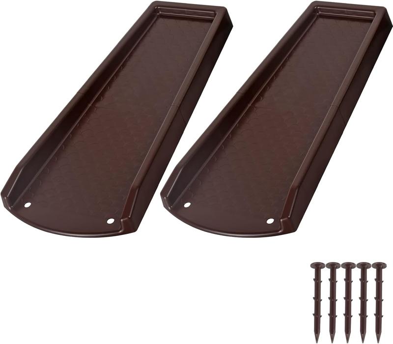 Rain Gutter Downspout Splash Block, Gutter Downspout Extensions for Water Drainage, 24" Gutter Splash Guards Downspout Extender, Fixable Down spout Drain Trays with PE Nails(2 Pack, Brown)