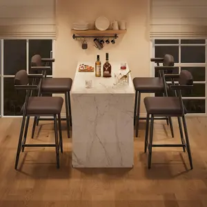 Counter Height Bar Stools Set of 4, 26" Upholstered Bar Stools With Back & Arms, Wider Seat, Modern Bar Stools Set With Footrest for Kitchen Island