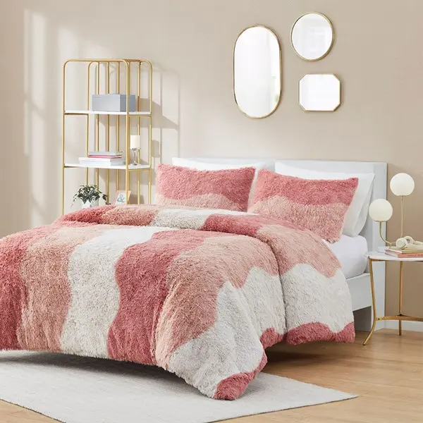 REGENCY HEIGHTS Ombre Shaggy Faux Fur Comforter Set, Anti-Microbial Hypoallergenic, modern bedding, winter bedding, Decorative Bedding Set, Polyester Bed Set