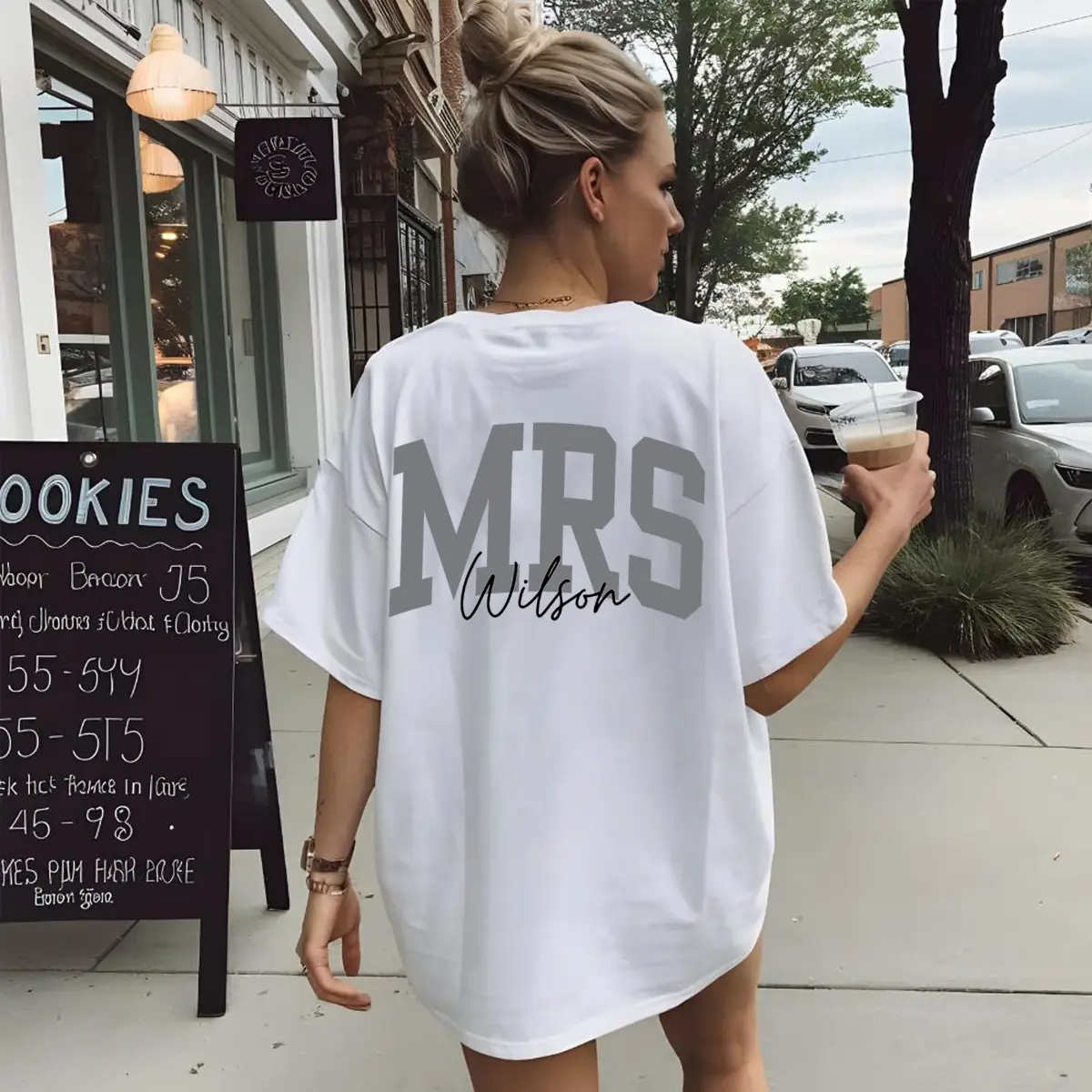 Personalized Mrs. Last Name Sweatshirt for Women, Custom Print Cotton Polyester Blend Pullover, Loose Fit Fashion Top for Bride Honeymoon Gift, Fabric, Chinese New Year, Valentines Day, Childrens Day, Crew Neck, Cotton Blend, All Over Print, Casual, Round