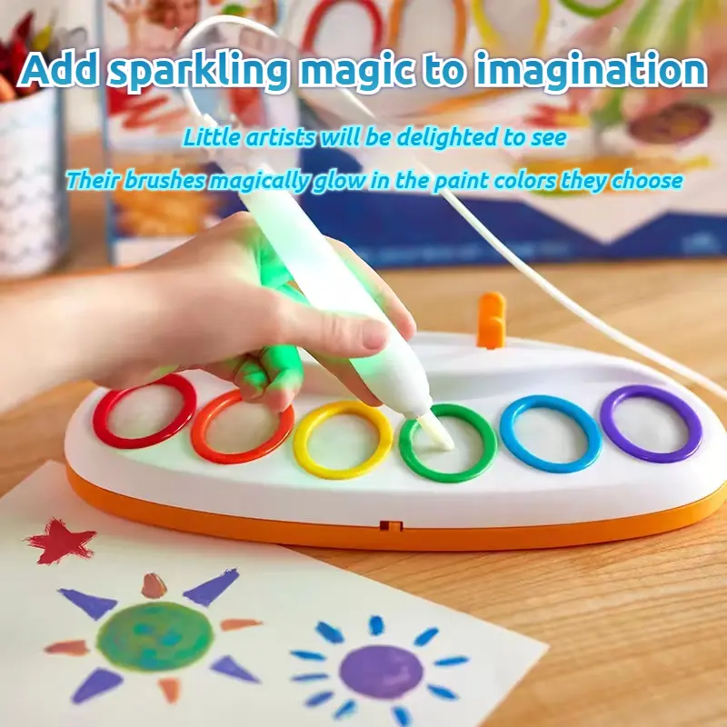 Magic Light Brush, Parent-Child Interactive Painting Set with 18 Magic Pages and 6 Paint Bases, Shared Activity for Ages 3+, 18 Sheets