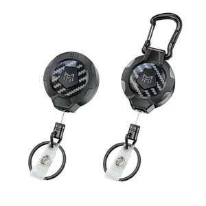 MNGARISTA Upgraded Heavy Duty Retractable Keychain, Belt Clip Ver. & Carabiner Ver., 10 oz Retraction, 31.5" Stainless Steel Cable, 3K Carbon Fiber Tactical ID Badge Reel Key Chain Retractor, 2 Pack