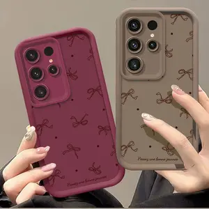 Fashionable Full-Coverage Bowknot Phone Case, Compatible with Samsung Galaxy S24, S22+, , S25, S23+ Plus  Artistic Matte Texture Design, with Lens Protection, Shockproof Soft Edges, Compatible with iphone 11 12 13 14 15 16 17 air plus pro max