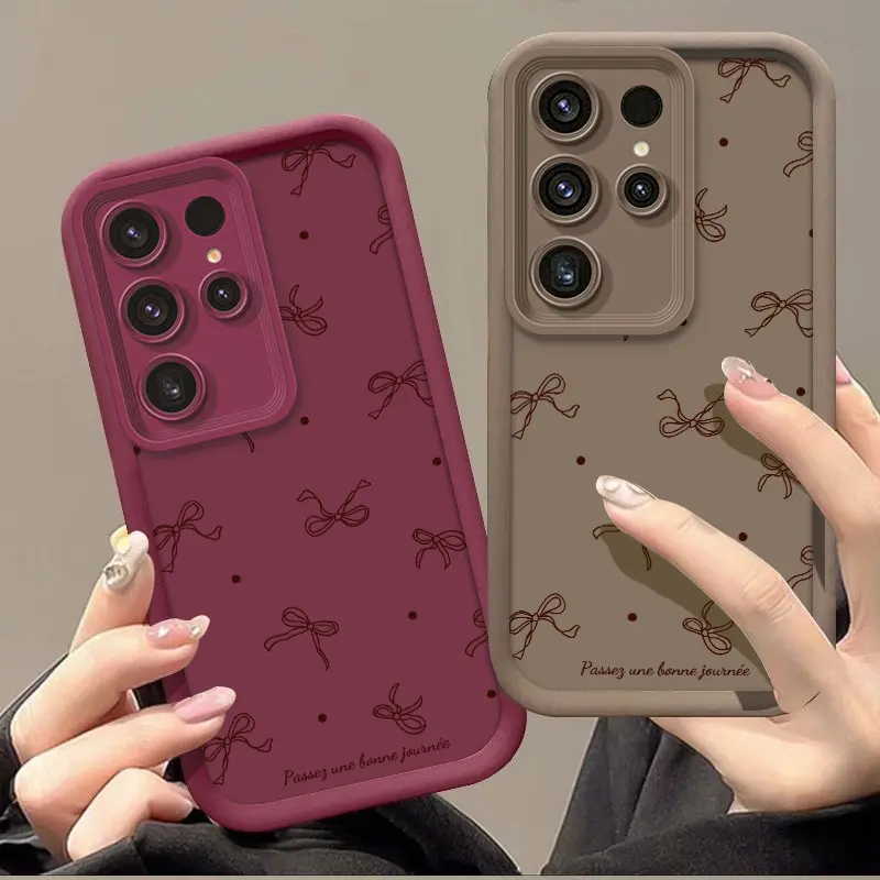 Matte Artistic Bow Smartphone Case - TPU Shockproof Soft Edges, Full-Coverage Protection, Lens Protector, Multi-Model Accessory for Galaxy S22+/S23+/S24/S25 & iPhone 11/12/13/14/15/16/17 Plus/Pro Max, Iphone 17