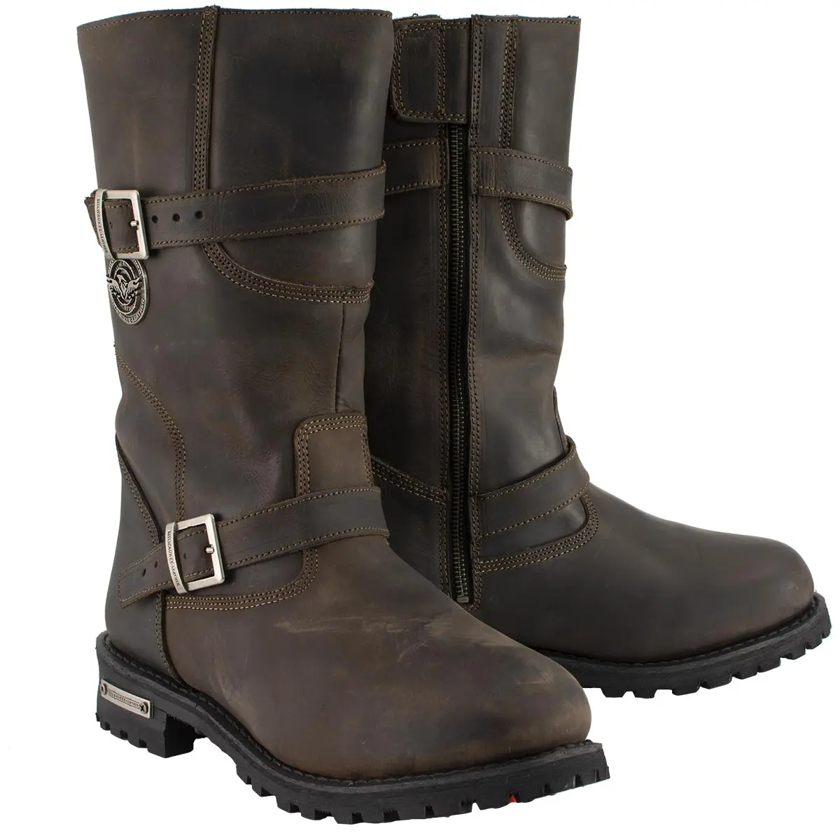 ML Men's Brown Distressed Leather Engineer Bike Riding Boots ML Men's Brown Distressed Leather Engineer Bike Riding Boots
