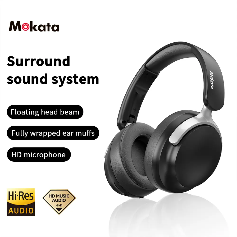 Mokata X1 over-ear Bluetooth headphones featuring 360° spatial sound, a transparent mode for clear call audio, and long battery life, designed for comfortable extended wear.