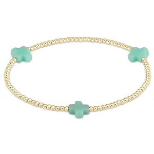 Mint Signature Cross Gold Pattern 2mm Bead Bracelet