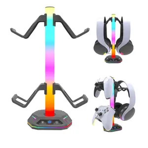 RGB Controller Holder,Gaming Headset and Controller Stand with 2 USB Ports & 10 Light Modes,Headphone and Gamepad Holder,Suitable for Most Headsets,Ideal Gamer Gift