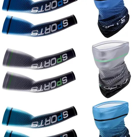 6 Pcs Cooling Set, 3 Pairs UV Protection Arm Sleeves Volleyball & 3 Neck Gaiter, Breathable Sun Protection Sleeves & Face Covers for Outdoor Sports, Cycling, Running & Fishing, Unisex, Cooling Protective Sleeves