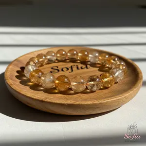 SOFIA Natural Citrine Stone Beaded Bracelet 8mm Yellow Crystal Stretch Bracelet Handmade Boho Style for Daily Use