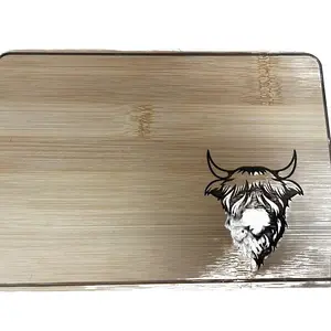 Highland Cow Laser Engraved Cutting Board Bamboo - Black Design for Chopping in Kitchen