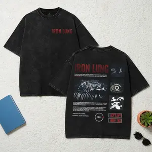 Iron Lung Horror Game Graphic Crewneck Tshirt Menswear. Vintage wash Cotton Oversized Streetwear for everyday comfort & gaming events.
