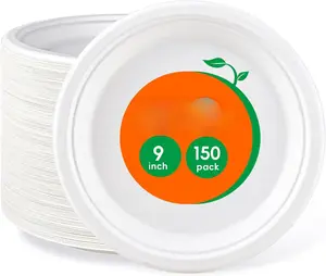 9 inch 150 Pack Compostable Paper Plates, Heavy Duty Disposable Biodegradable  Sugarcane Bagasse Plates for Party Dinner
