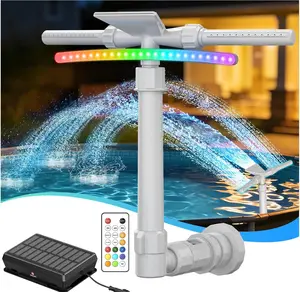 Solar Pool Fountain with 9-Color LED Lights, Dual-Head Adjustable Waterfall Sprinkler, Remote Control & Light Sensor, Cools Water 10-20°F, Suitable for Above Ground & Inground Pools, Outdoor Party Decor#Summervibes