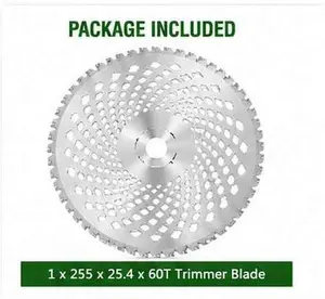 10" 60T Carbide Brush Cutter Blade, 1" Arbor (25.4mm Bore), Heavy Duty Steel Weed Eater Attachment, Fits Most Gas & Electric Trimmers for Thick Grass, Weeds & Brush