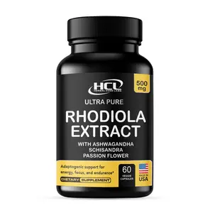 HCL Herbal Code Labs Rhodiola Rosea Supplement 500mg Pure Extract with Ashwagandha Schisandra & Passionflower for Energy Focus & Endurance 60 Veggie Capsules