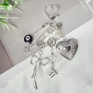 Cute Heart Locket Keychain,Y2k Bag Charms,Kawaii Photo Key Chain,Bow 8 Ball Star Dice Aesthetic Accessories for Women