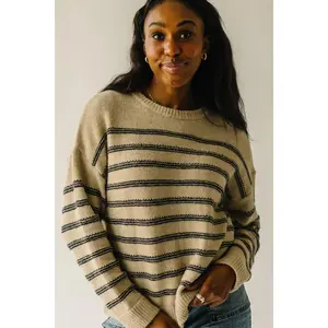 The Peosta Striped Sweater in Taupe Combo