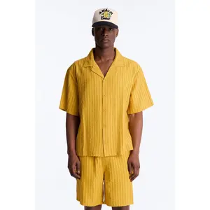 Relaxed Aegean Pleat Cuban Collar Button Up - Mustard