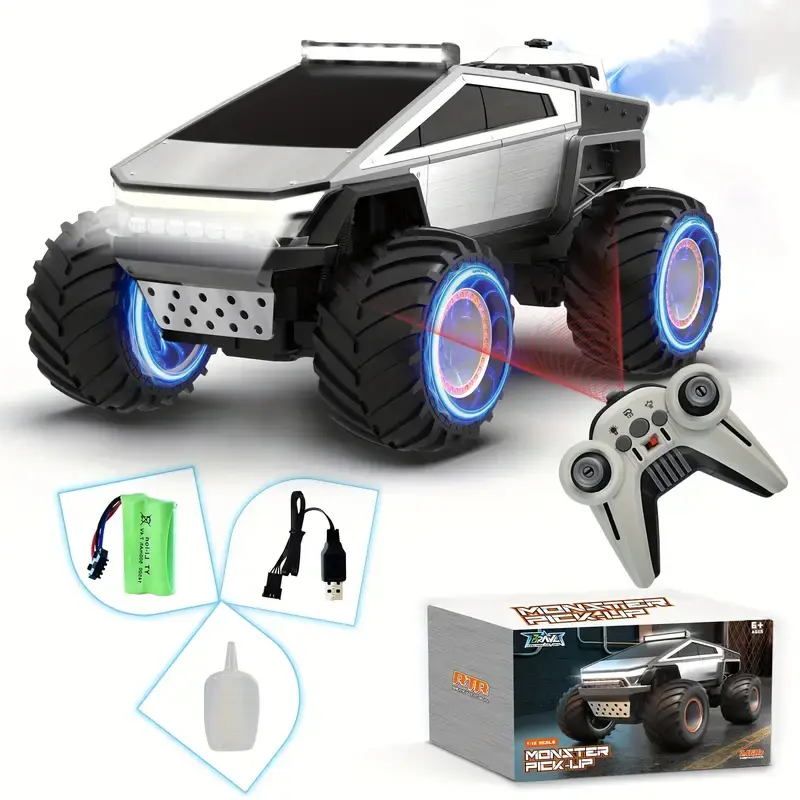 Cyber truck RC Monster Truck Toys, 2.4GHz AND RC Off-roadCar, All Terrain RC Truck, Truck foys with LED lightsAnd Music, Big Wheels withOutstanding Grip,Birthday Gifts for 6+ Bovs And Giris, Christmas Gifts Remote Controlled Car Rc Stunt Cars Rc Drift Car