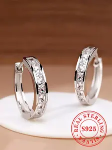 925 Sterling Silver Fashionable Hoop Earrings, Fashion Jewelry for Party, Daily Clothing Decor, Trendy All-match & Exquisite Jewelry for Birthday Gift, High Quality Earrings