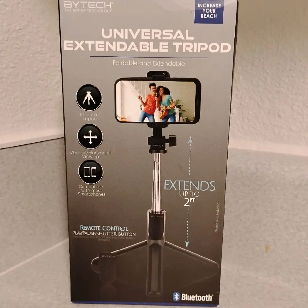 BYTECH Universal Extendable Foldable Tripod with Remote Control Bluetooth Technology Extend Up To 2FT Vertical/Horizontal Viewers
