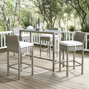 Modway Conduit Bar Stool Outdoor Patio Wicker Rattan Set of 4 in Light Gray White