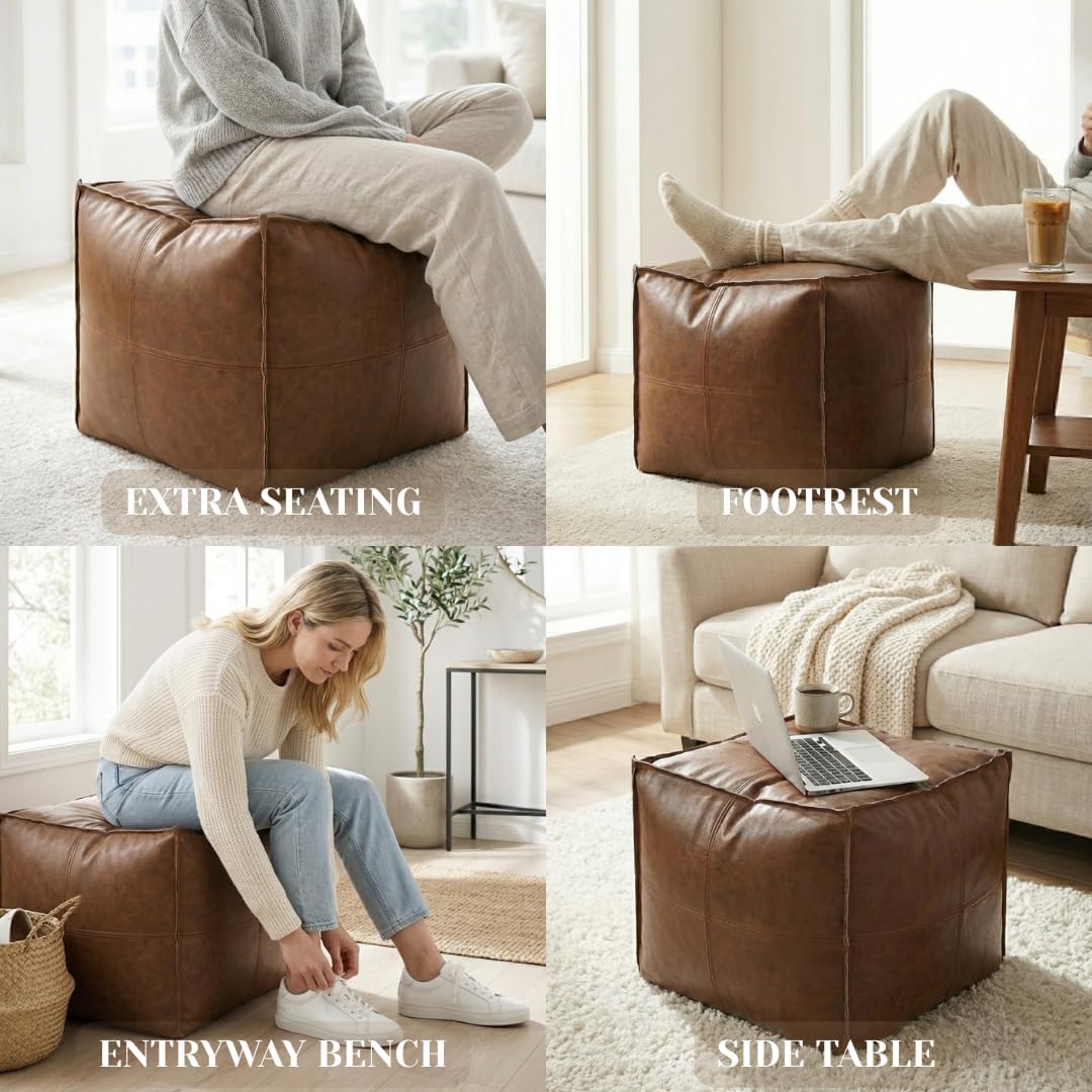 Unfilled Futon Ottoman Cover, 15.7" Square Bean Bag Footstool with Storage, Soft Artificial Fabric Storage Ottoman (Cover Only)