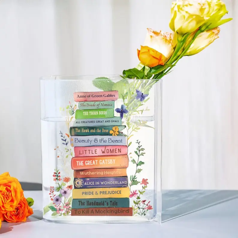 Personalized Eco-Friendly Acrylic Book Vase for Couples, Mom, Customizable Book Vase for Book Lovers