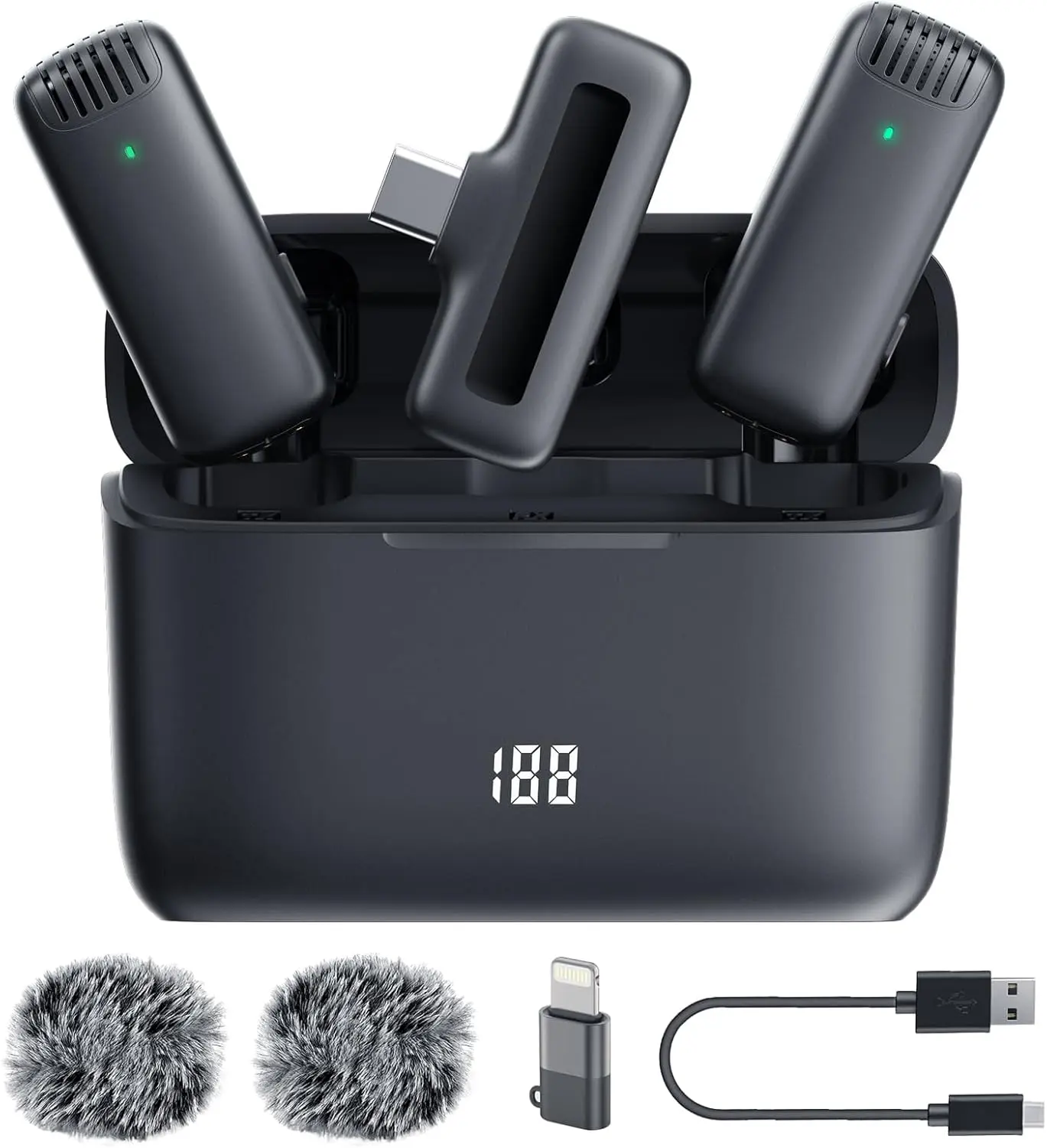 Labstandard 3-in-1 Pro 2.4GHz Wireless Lavalier Lapel Microphone with Receiver, Lightning Compatibility, Rechargeable Charging Design, Noise Reduction, Plug-and-Play Audio for Smartphone Devices, Mobile Video Recording (iPhone/iPad)