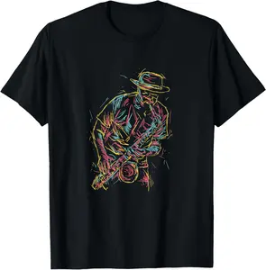 100%cotton Jazz Saxophone Player Colourful Abstract Art Sax Musician Fan T-Shirt