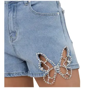 Butterfly Rhinestone Denim Shorts