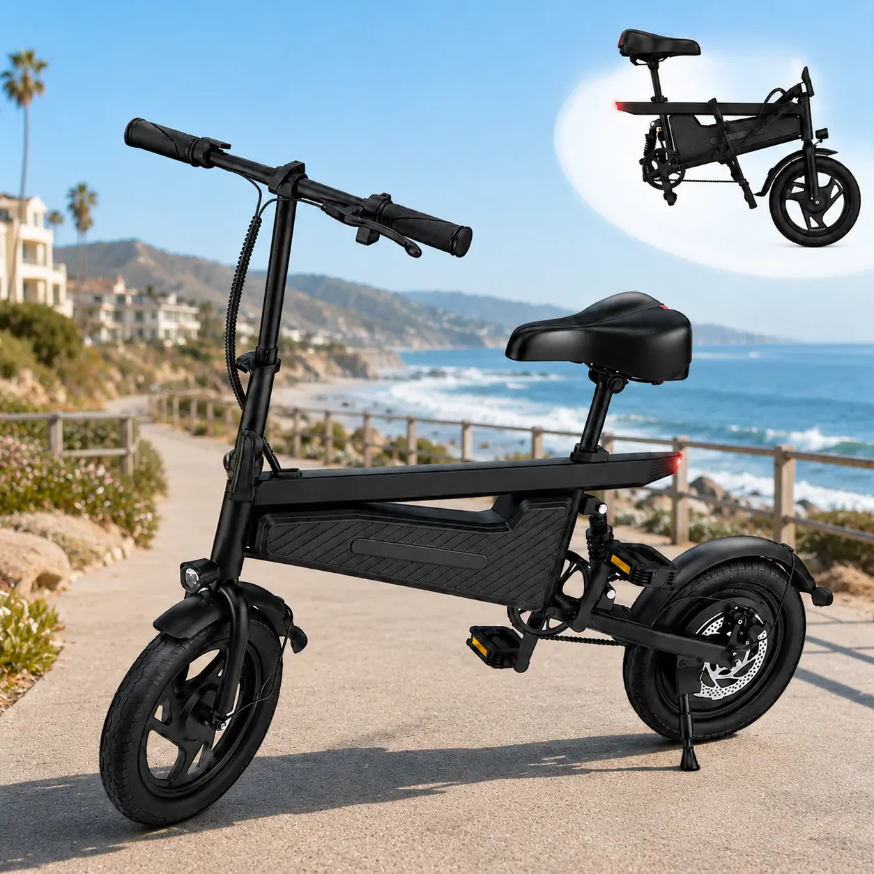 Foldable Electric Scooter with Seat for Adults – 5.2Ah / 9Ah Battery Options, LED Display, Bright Light System & Compact Commuter Design