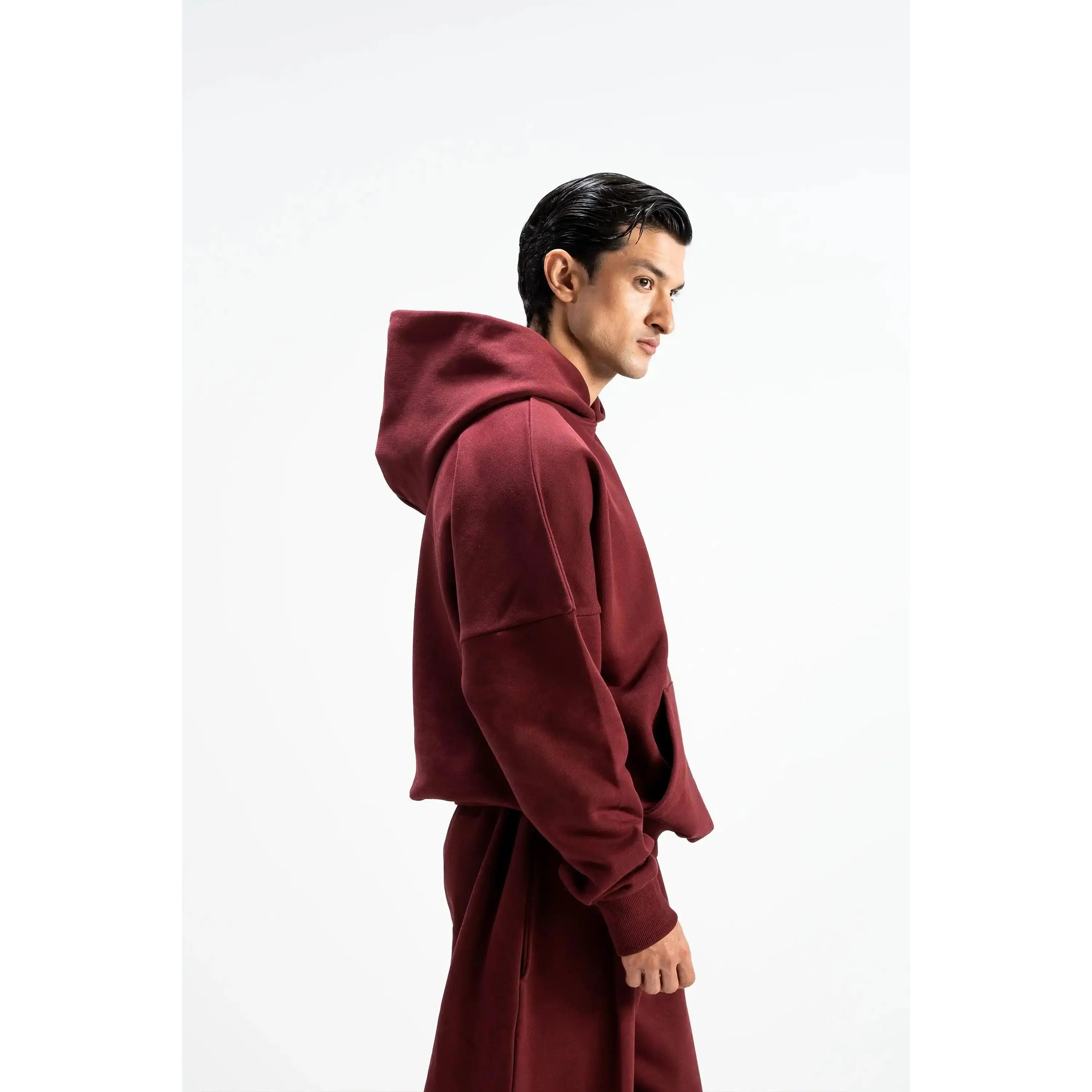 Heavyweight Boxy Hoodie 520GSM – 100% GOTS Organic Cotton Oversized Unisex Pullover Hoodie [Maroon]
