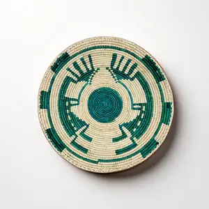 Green Humanoid Handwoven Wall Basket, Date Palm Leaves Baskets, Wall Hanging Decor