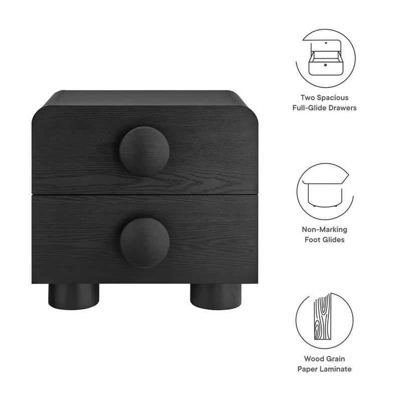 Sonnet 2-Drawer Nightstand in Black