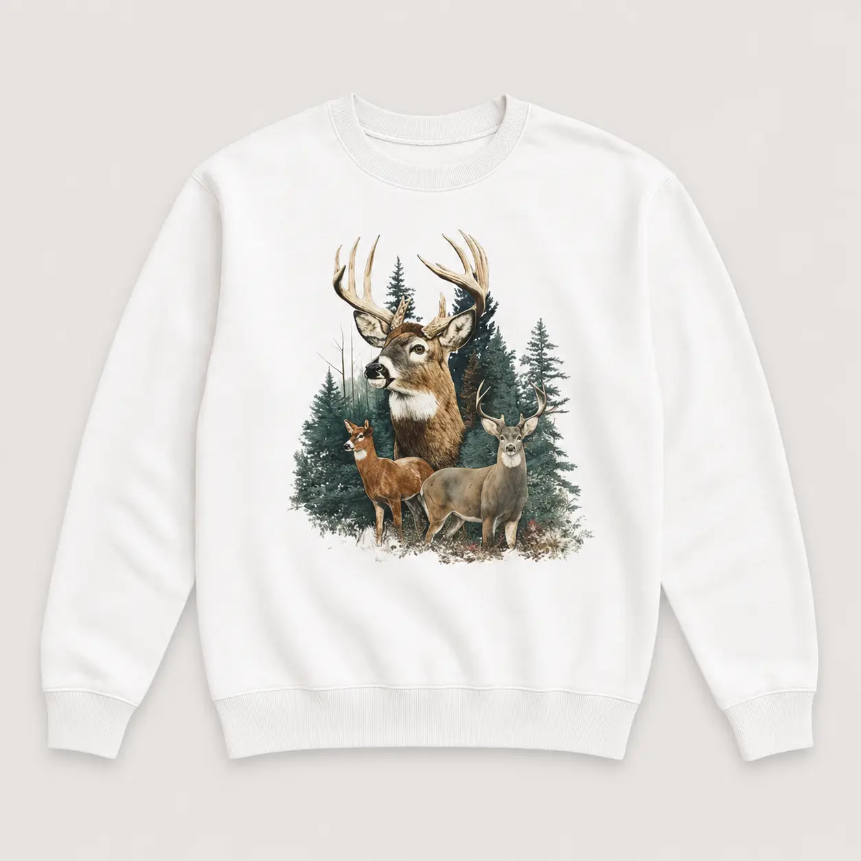 Retro Deer Graphic Sweatshirt, Vintage Wildlife Crewneck Pullover, Outdoor Nature Aesthetic, Deer Lover, Casual Fall and Winter Outfit for Women and Men, Cotton Blend