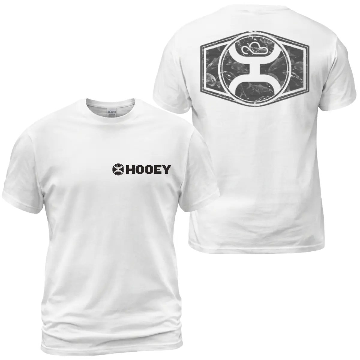 Hooey Distressed Hexagon Logo T-Shirt, Western Action Sports Brand Graphic Tee, Hooey Cowboy Heritage Patriotic Western Shirt, Casual Daily Wear Tee For Men & Women, Apparel Made In The USA