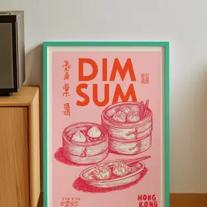 Dim Sum Print | Hong Kong Food Poster | Chinese Food Wall Art | Kitchen Print | Risograph Style Print R