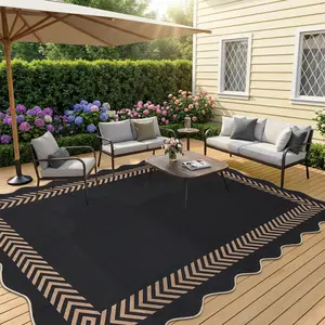 Washable Scalloped Easy Jute Rugs, Modern Outdoor Patio Rug for Porch Backyard, Indoor Farmhouse Living Room Rug with Non Slip Back, Stain Resistant Minimalist Machine Washable Area Rug for Bedroom Dining Room